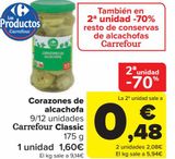 Oferta de Corazones de alcachofa Carrefour Classic por 1,6€ en Carrefour