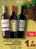 Oferta de D.O.Ca. ''Rioja'' CARRIZAL, BARDESANO o MARQUÉS DE VALIDO Tintos Crianza  por 4,79€ en Carrefour