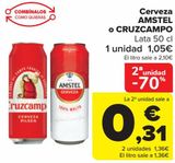 Oferta de Cerveza AMSTEL o CRUZCAMPO  por 1,05€ en Carrefour