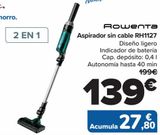 Oferta de Rowenta Aspirador sin cable RH1127  por 139€ en Carrefour