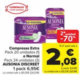 Oferta de Compresas Extra o Normal AUSONIA DISCREET  por 6,95€ en Carrefour