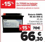 Oferta de Batería SIMPL 45 Ah 400 A por 66,3€ en Carrefour