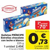 Oferta de Galletas PRÍNCIPE Estrellas chocolate con leche o blanco por 2,45€ en Carrefour