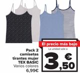 Oferta de Pack 2 camisetas tirantes mujer TEX BASIC  por 6,99€ en Carrefour