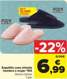 Oferta de Zapatillas casa chinela hombre o mujer TEX  por 6,99€ en Carrefour