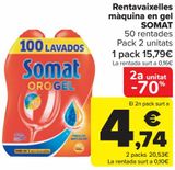 Oferta de Lavavajillas máquina en gel SOMAT por 15,79€ en Carrefour
