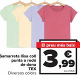 Oferta de Camiseta lisa cuello pico o redondo mujer TEX por 3,99€ en Carrefour