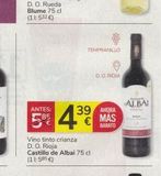 Oferta de Vino tinto crianza D. O. Rioja Castillo de Albai 75 cl (11:585 €)  ANTES:  39 AHORA  85  59 439 € MAS  BARATO  TEMPRANILLO  $  DO RIOJA  spe  ALBAI  H  en Consum