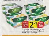 Oferta de CTIV  ACTIVI  ACTIVIA  ACTIVIA  CTIV  ACTIVIA  ANTES:  222  14  29 AHORA €MAS  BARATO  ACTIVIA  Activia 0% 0% con trozos de piña. melocotón, kiwi o ciruela Danone  PACK 4x120 g (1 kg: 477 €)  en Consum