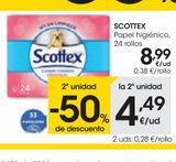 Oferta de SCOTTEX Papel higiénico 24 rollos por 8,99€ en Eroski