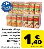 Oferta de Zumo de piña y uva, melocotón y uva, naranja o manzana Carrefour por 1,4€ en Carrefour