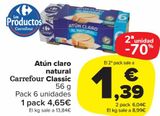 Oferta de Atún claro natural Carrefour Classic  por 4,65€ en Carrefour Market