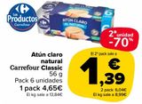 Oferta de Atún claro natural Carrefour Classic por 4,65€ en Carrefour Market