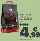 Oferta de Briquetas de carbón de leña CARCOA por 4,99€ en Carrefour