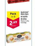 Oferta de Pack de 3  SAL DE PLATA Atún claro  en aceite de oliva  Peso esc. 3x60 g  2,69 14.94  Pack de 3  AIM  ATUN CLARO and  en ALDI