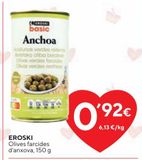 Oferta de Aceitunas rellenas de anchoa eroski por 0,92€ en Caprabo