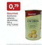 Oferta de 0,7⁹  Gourmet Aceitunas rellenas de anchoa, 150 g (1 kg = 5,26 €)  Gourmet  www.un  ANCHOA  pra Sko  en Suma Supermercados