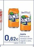 Oferta de FANTA  0,62€  FANTA Refresco de naranja o limón regular o zero, LC 330 ml  FANTA  en Supermercados Plaza