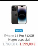 Oferta de NUEVO  iPhone 14 Pro 512GB Negro espacial  1.709,00 € 1.599,00 €  por 1599€ en K-tuin