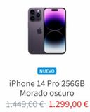 Oferta de NUEVO  iPhone 14 Pro 256GB  Morado oscuro  1.449,00 € 1.299,00 €  por 1299€ en K-tuin
