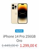 Oferta de NUEVO  iPhone 14 Pro 256GB Oro  1.449,00 € 1.299,00 €  por 1299€ en K-tuin