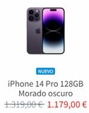 Oferta de NUEVO  iPhone 14 Pro 128GB  Morado oscuro  1.319,00 € 1.179,00 €  por 1179€ en K-tuin