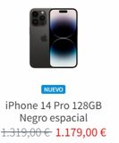 Oferta de NUEVO  iPhone 14 Pro 128GB Negro espacial  1.319,00 € 1.179,00 €  por 1179€ en K-tuin