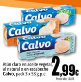 Oferta de Atún claro en aceite vegetal al natural o en escabeche Calvo por 2,99€ en Unide Market