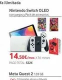 Oferta de Nintendo Switch Pago por 14,5€ en Vodafone