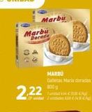 Oferta de Marbu  Marbu Dorada  2.22  MARBU Galletas Maria doradas  800) g  T44A₂!  2 untu  en Coviran