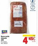 Oferta de Aro  Bacon cocido  ARO  Por piezas Ref: 165227  Bacon cocide  SIN GLUTEN  (1)  SIN LACTOSA  1kg  '45€  sin IVA  4'45  en Makro