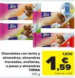 Oferta de Chocolate con leche y almendras, almendras troceadas, avellanas o pasa y almendras TIRMA por 1,59€ en Carrefour