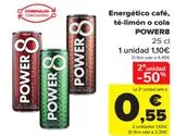 Oferta de Energético café, té-limon o cola POWER8 por 1,1€ en Carrefour