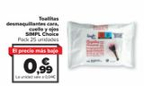 Oferta de Toallitas desmaquillantes cara, cuello y ojos SIMPL Choice  por 0,99€ en Carrefour
