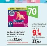 Oferta de EXTRA ABSORCIÓN  MAJOR  DODOT 3+ activity  7-11  3 UNIDAD  -70  COMPRANDO 2, LA 2¹ UNIDAD SALE A  9,98  Las 2 unidades salen a  en El Corte Inglés