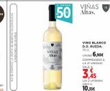 Oferta de DE 18 AÑOS  NO SE PERMITE LA VENTA DE BEBIDAS ALCOHÓLICAS  AMENORES  VINAS Altas  3. UNIDAD  VIÑAS  50 Altas.  VINO BLANCO D.O. RUEDA. 75 cl.  Unidad 6,90€  COMPRANDO 2, LA 2* UNIDAD SALE A  3,45  Las en El Corte Inglés