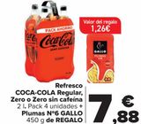 Oferta de Refresco COCA-COLA Regular, Zero o Zero sin cafeína + Plumas Nº6 GALLO de REGALO por 7,88€ en Carrefour