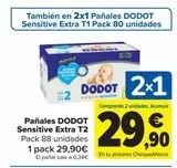 Oferta de Pañales DODOT Sensitive Extra T2 por 29,9€ en Carrefour