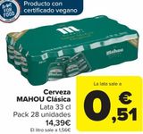 Oferta de Cerveza MAHOU Clásica por 14,39€ en Carrefour