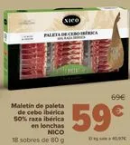 Oferta de Maletín de paleta de cebo ibérica 50% raza ibérica en lonchas NICO por 59€ en Carrefour