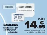 Oferta de SAMSUNG Tarjeta micro SD MB-MC128KA + adaptador  por 14,99€ en Carrefour