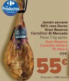 Oferta de Jamón serrano 50% raza Duroc Gran Reserva Carrefour El Mercado por 55€ en Carrefour
