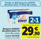 Oferta de Pañales DODOT Sensitive Extra T2  por 29,9€ en Carrefour