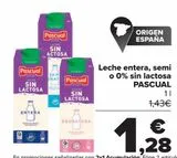 Oferta de Leche entera, semi o 0% sin lactosa PASCUAL por 1,28€ en Carrefour