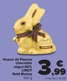 Oferta de Huevo de Pascua chocolate negro 60% LINDT Gold Bunny por 3,99€ en Carrefour