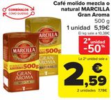Oferta de Café molido mezcla o natural MARCILLA Gran Aroma por 5,19€ en Carrefour