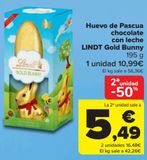 Oferta de Huevo de Pascua chocolate con leche LINDT Gold Bunny por 10,99€ en Carrefour