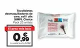 Oferta de Toallitas desmaquillantes cara, cuello y ojos SIMPL Choice  por 0,99€ en Carrefour