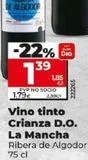 Oferta de VINO TINTO CRIANZA D.O. LA MANCHA por 1,39€ en Maxi Dia