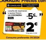 Oferta de Lasaña de espinacas y queso fresco LA COCINERA por 2€ en Supeco